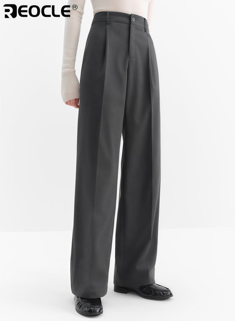 ريوكل سراويل نسائية واسعة الساق بتصميم بحزام عالٍ وميزة قماش البدلة، تعد بنطالًا أنيقًا بأناقة متدفقة لمظهر مكتبي - Image 3