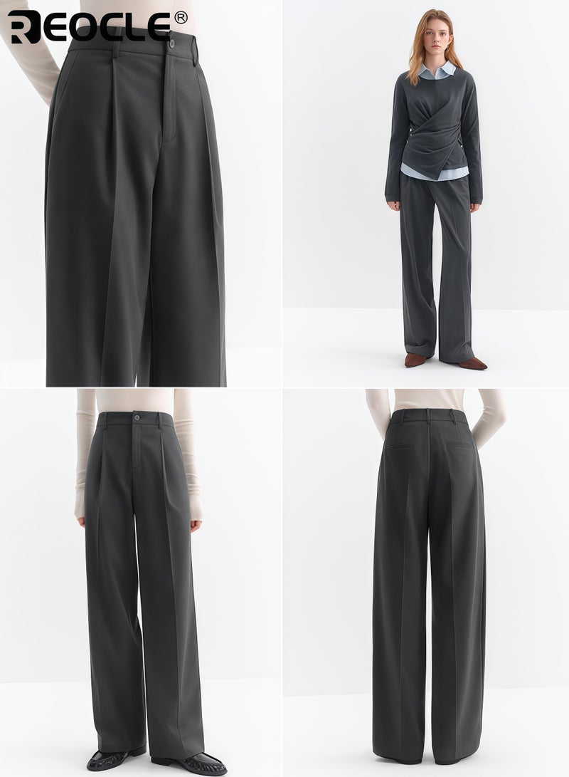 ريوكل سراويل نسائية واسعة الساق بتصميم بحزام عالٍ وميزة قماش البدلة، تعد بنطالًا أنيقًا بأناقة متدفقة لمظهر مكتبي - Image 5