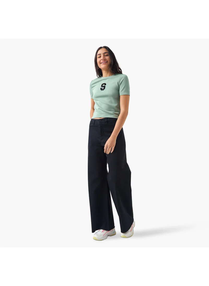 SP Characters Snoopy Embroidered T-shirt with Short Sleeves