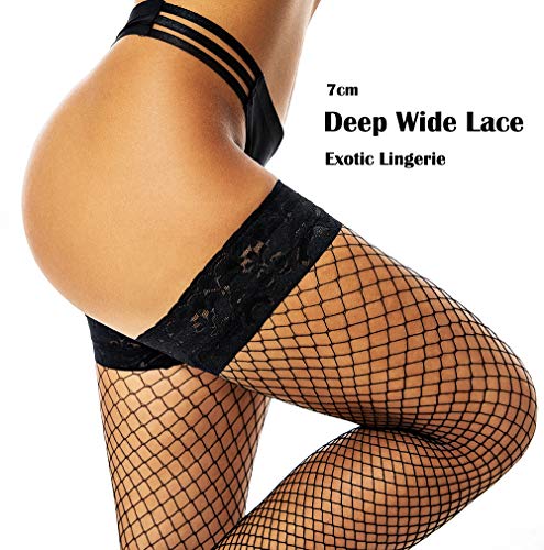 JarseHera Fishnets Thigh High stockings Silicone Lace Top Tights Stay Up Sheer Nylon Hosiery (1 Pair Black, L/XL) - Image 3