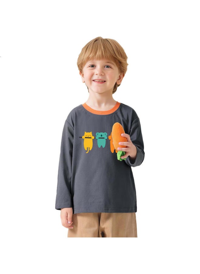 Mqdmini Kids Long Sleeve T-Shirt Spring Boys T-Shirt With Different Color Collar Children'S Bottoming Top Three Animals - Image 2