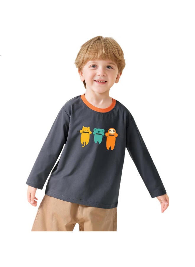Mqdmini Kids Long Sleeve T-Shirt Spring Boys T-Shirt With Different Color Collar Children'S Bottoming Top Three Animals - Image 3