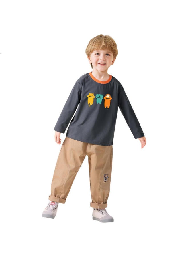 Mqdmini Kids Long Sleeve T-Shirt Spring Boys T-Shirt With Different Color Collar Children'S Bottoming Top Three Animals - Image 1