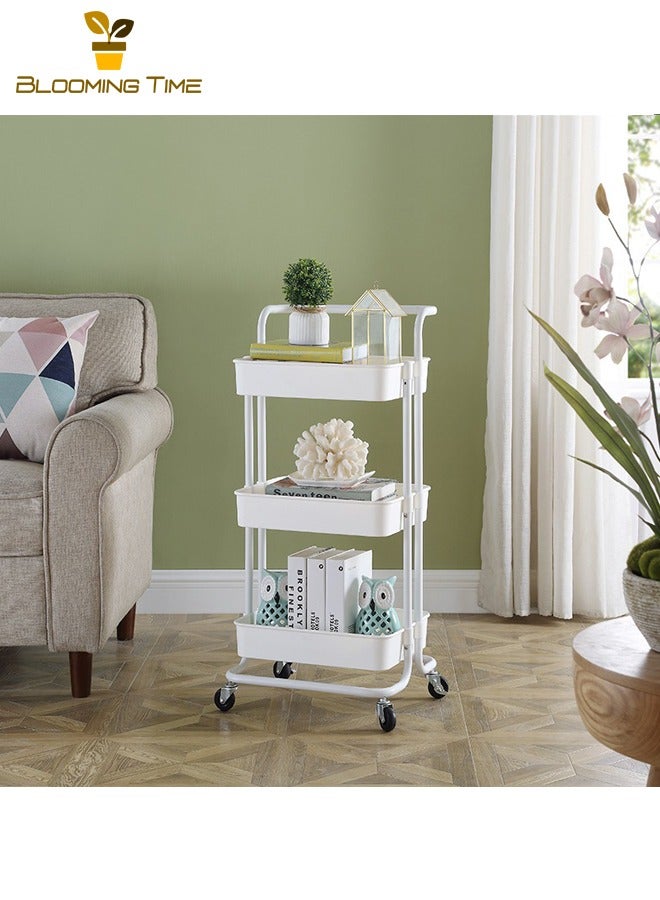 BLOOMING TIME 3-Layer Multifunctional Trolley, Snack Storage Rack, Impact Resistance, Heat Resistance, High Temperature Resistance, Used For Bathroom, Room, Living Room Storage, Toy Storage, Family Gathering, White - Image 1