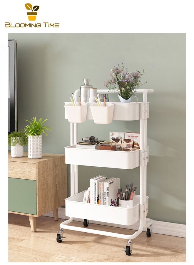 BLOOMING TIME 3-Layer Multifunctional Trolley, Snack Storage Rack, Impact Resistance, Heat Resistance, High Temperature Resistance, Used For Bathroom, Room, Living Room Storage, Toy Storage, Family Gathering, White - Image 3