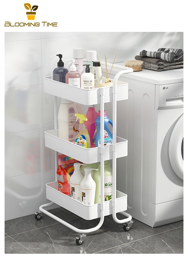BLOOMING TIME 3-Layer Multifunctional Trolley, Snack Storage Rack, Impact Resistance, Heat Resistance, High Temperature Resistance, Used For Bathroom, Room, Living Room Storage, Toy Storage, Family Gathering, White - Image 4
