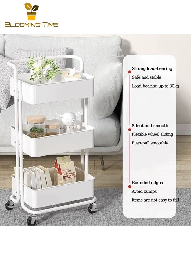 BLOOMING TIME 3-Layer Multifunctional Trolley, Snack Storage Rack, Impact Resistance, Heat Resistance, High Temperature Resistance, Used For Bathroom, Room, Living Room Storage, Toy Storage, Family Gathering, White - Image 5