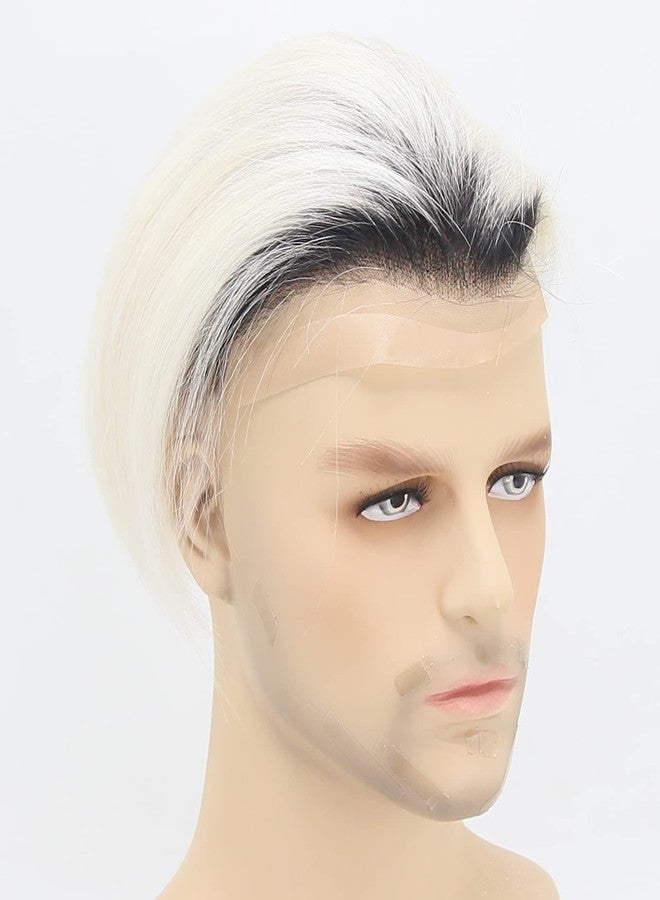 زجزاج هير شعر مستعار رجالي من ZigZag Hair، جذور سوداء، تدرج لوني بلاتيني أشقر، 8x10 بوصة، شعر بشري رقم 60، شعر مستعار أمامي من الدانتيل، ناعم، مناسب للبشرة الرقيقة، قطع شعر للرجال، نظام استبدال الشعر أحادي مع بولي يوريثان حول القاعدة (8x10، تدرج لوني رقم 60). - Image 2