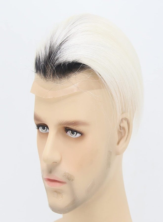 زجزاج هير شعر مستعار رجالي من ZigZag Hair، جذور سوداء، تدرج لوني بلاتيني أشقر، 8x10 بوصة، شعر بشري رقم 60، شعر مستعار أمامي من الدانتيل، ناعم، مناسب للبشرة الرقيقة، قطع شعر للرجال، نظام استبدال الشعر أحادي مع بولي يوريثان حول القاعدة (8x10، تدرج لوني رقم 60). - Image 3
