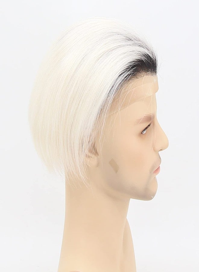 زجزاج هير شعر مستعار رجالي من ZigZag Hair، جذور سوداء، تدرج لوني بلاتيني أشقر، 8x10 بوصة، شعر بشري رقم 60، شعر مستعار أمامي من الدانتيل، ناعم، مناسب للبشرة الرقيقة، قطع شعر للرجال، نظام استبدال الشعر أحادي مع بولي يوريثان حول القاعدة (8x10، تدرج لوني رقم 60). - Image 5