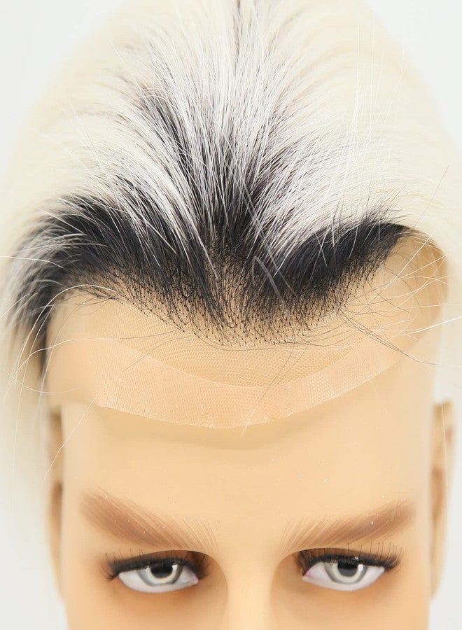 زجزاج هير شعر مستعار رجالي من ZigZag Hair، جذور سوداء، تدرج لوني بلاتيني أشقر، 8x10 بوصة، شعر بشري رقم 60، شعر مستعار أمامي من الدانتيل، ناعم، مناسب للبشرة الرقيقة، قطع شعر للرجال، نظام استبدال الشعر أحادي مع بولي يوريثان حول القاعدة (8x10، تدرج لوني رقم 60). - Image 4