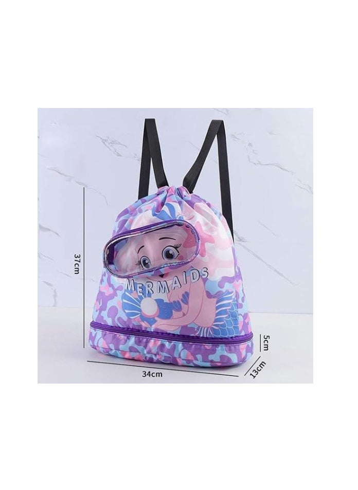 Generic Drawstring Bag, Waterproof Drawstring Backpack with Adjustable Strap for Kids, Dry Wet Separation Swimming Bag with Shoes & Goggles Storage for Boys Girls, Water Resistant Gym Bag for Beach Pool  - Image 2