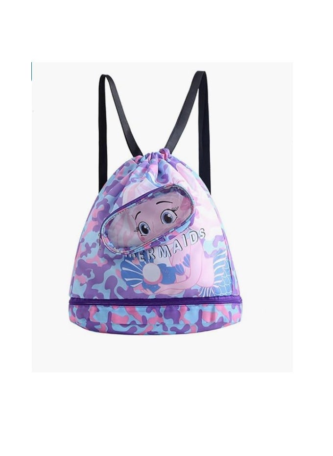 Generic Drawstring Bag, Waterproof Drawstring Backpack with Adjustable Strap for Kids, Dry Wet Separation Swimming Bag with Shoes & Goggles Storage for Boys Girls, Water Resistant Gym Bag for Beach Pool  - Image 1