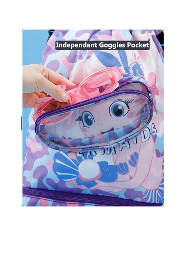 Generic Drawstring Bag, Waterproof Drawstring Backpack with Adjustable Strap for Kids, Dry Wet Separation Swimming Bag with Shoes & Goggles Storage for Boys Girls, Water Resistant Gym Bag for Beach Pool  - Image 5