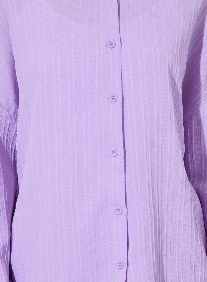 Styli  Purple Solid Long Sleeves Shirt and Wide Leg Trousers Set for Women | Best Price UAE
