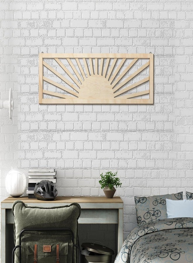 Burbell Sun Wood Wall Art Decor Boho Sunshine Horizontal Wall Art 35'' x 12'' Large Above Bed Wall Decor Panoramic Sunset Bedroom Decor for Home Living Room Office(Wood Color) - Image 5