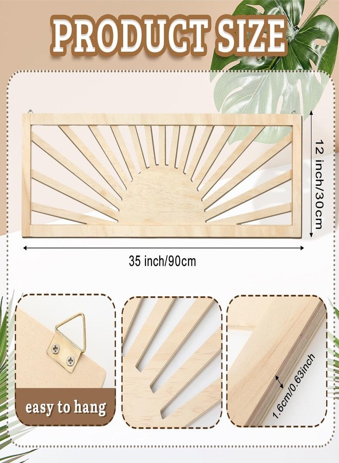 Burbell Sun Wood Wall Art Decor Boho Sunshine Horizontal Wall Art 35'' x 12'' Large Above Bed Wall Decor Panoramic Sunset Bedroom Decor for Home Living Room Office(Wood Color) - Image 2