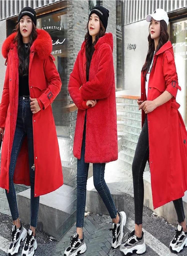 Eckek - Women Winter Jacket Hooded X-Long Thick Faux Fur Padded Parkas Woman Distachable Plus Size Coat - Image 1