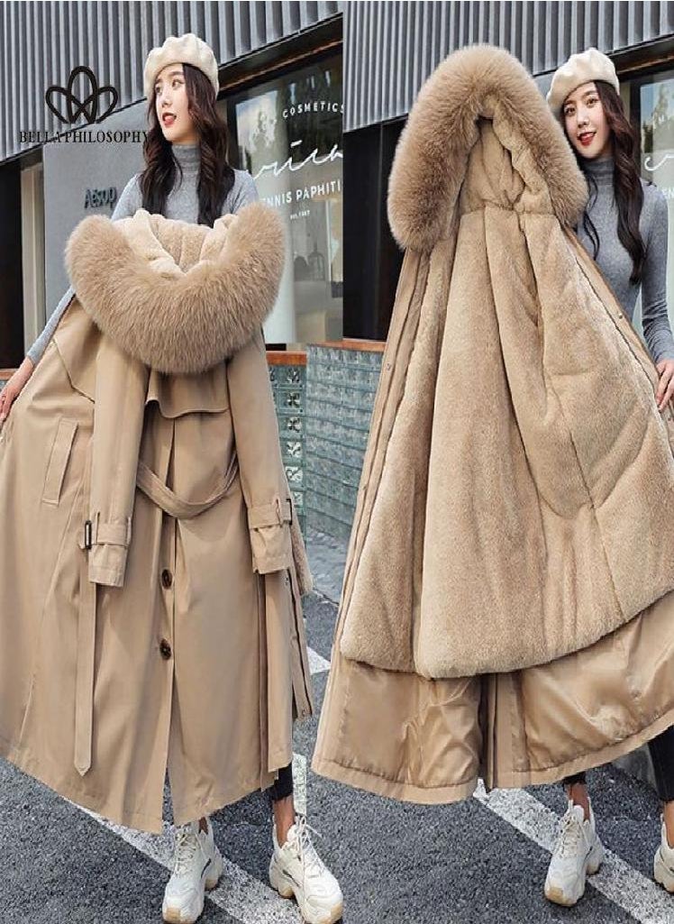 Eckek - Women Winter Jacket Hooded X-Long Thick Faux Fur Padded Parkas Woman Distachable Plus Size Coat - Image 1