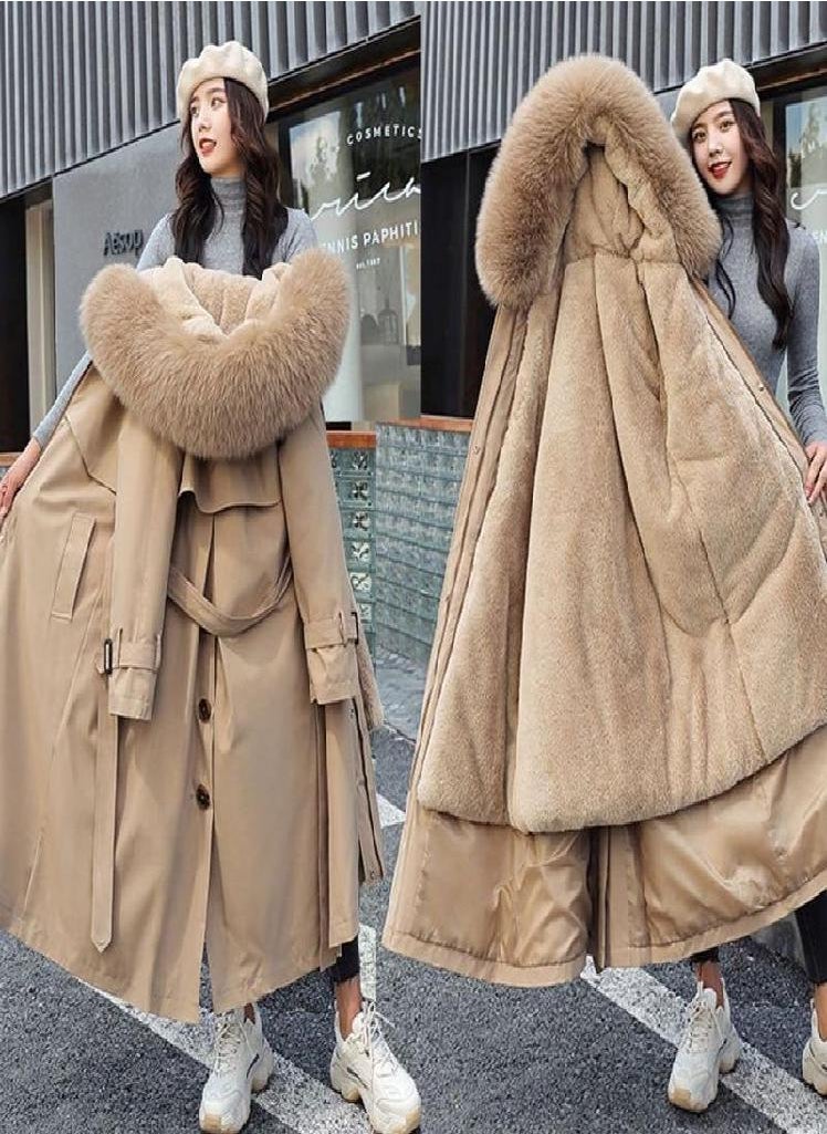 Eckek - Women Winter Jacket Hooded X-Long Thick Faux Fur Padded Parkas Woman Distachable Plus Size Coat - Image 1