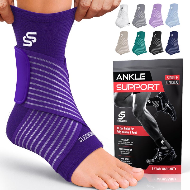 SS SLEEVE STARS Sleeve Stars Ankle Brace for Women Men Ankle Wrap for Sprain Compression Sleeve for Plantar Fasciitis Relief Easy Customizable Support w Removable Strap SingleM1012Dark Purple 