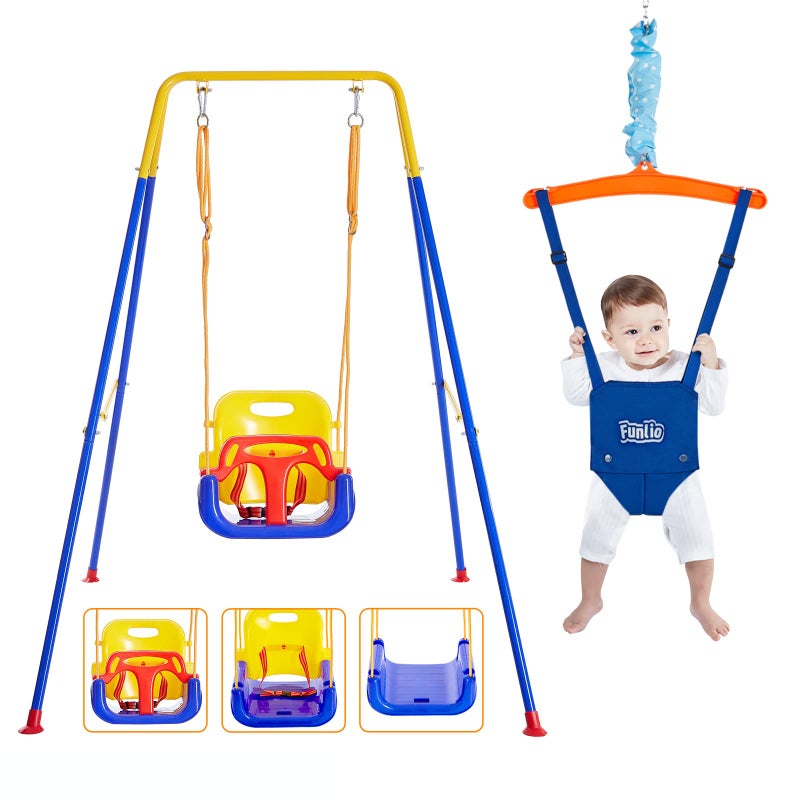 FUNLIO 2 in 1 Swing Set for Toddler  Baby Jumper Heavy Duty Kids Swing  Bouncer with 4 Sandbags Foldable Metal Stand for IndoorOutdoor Play Easy to Assemble and Store - Image 2