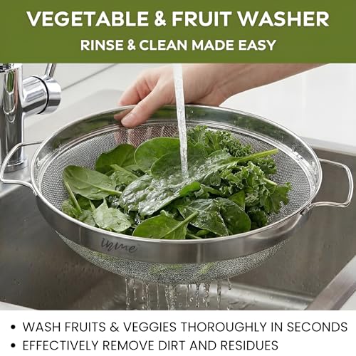 Inme Stainless Steel Puran Multipurpose Strainer Jali for Juice Soup Sauces Food Vegetable & Fruits Washing Basket Bowl for Sink Steel Jali Chalni Channi Colander Sieve for Kitchen - 22 cm Diameter - Image 4
