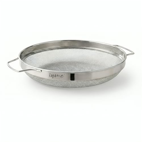 Inme Stainless Steel Puran Multipurpose Strainer Jali for Juice Soup Sauces Food Vegetable & Fruits Washing Basket Bowl for Sink Steel Jali Chalni Channi Colander Sieve for Kitchen - 22 cm Diameter - Image 1