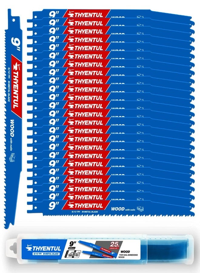 THYENTUL 25 Pack 9 in Wood Pruning Reciprocating Saw Blades, Sawzall Blades for Wood Cutting,Garden Pruning, Tree Trimming（6/12TPI）(Bi-Metal) - Image 1