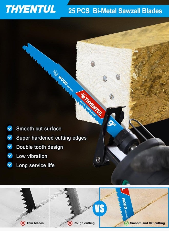 THYENTUL 25 Pack 9 in Wood Pruning Reciprocating Saw Blades, Sawzall Blades for Wood Cutting,Garden Pruning, Tree Trimming（6/12TPI）(Bi-Metal) - Image 4