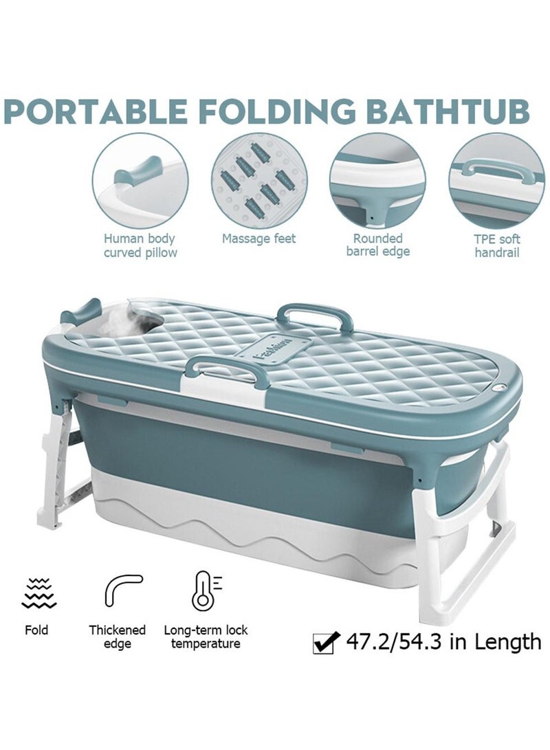 138cm Portable bathtub with cover White/blue with foam pillow - Image 1