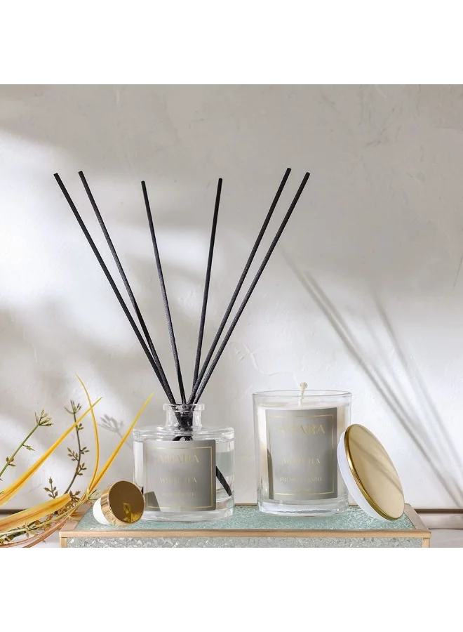 DANUBE HOME Amara Candle + Reed Diffuser Set – Luxury Scented Candle & Fragrance Diffuser Gift Set For Home, Living Room, Bedroom, Office, Spa Aromatherapy Decor - White Tea - 120 Ml