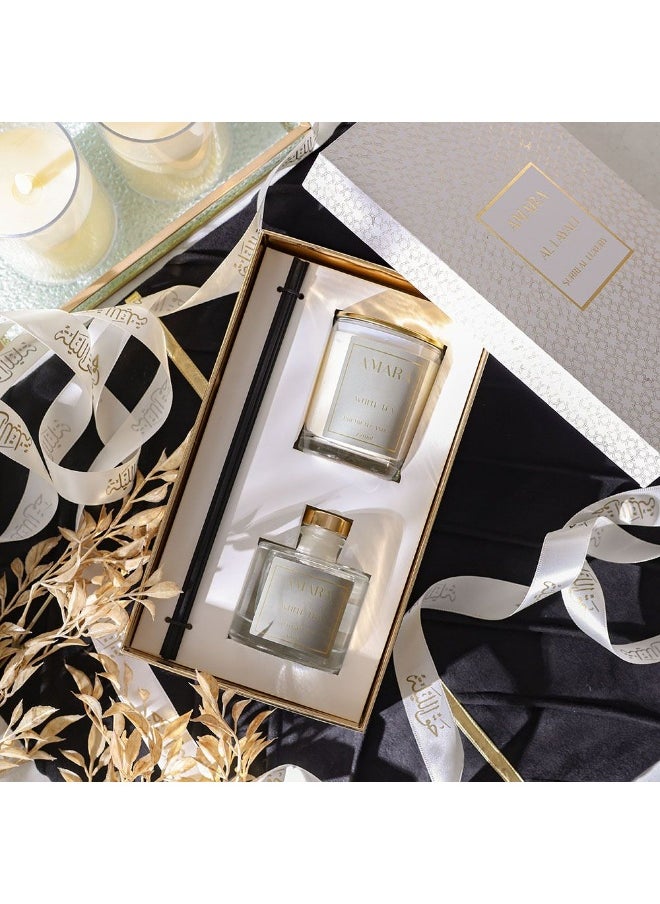 DANUBE HOME Amara Candle + Reed Diffuser Set – Luxury Scented Candle & Fragrance Diffuser Gift Set For Home, Living Room, Bedroom, Office, Spa Aromatherapy Decor - White Tea - 120 Ml  - Image 3
