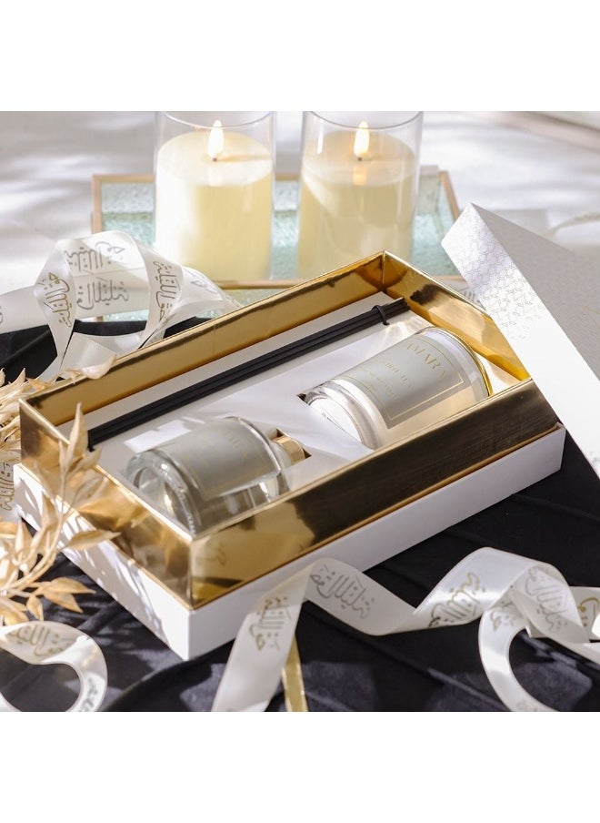 DANUBE HOME Amara Candle + Reed Diffuser Set – Luxury Scented Candle & Fragrance Diffuser Gift Set For Home, Living Room, Bedroom, Office, Spa Aromatherapy Decor - White Tea - 120 Ml  - Image 2