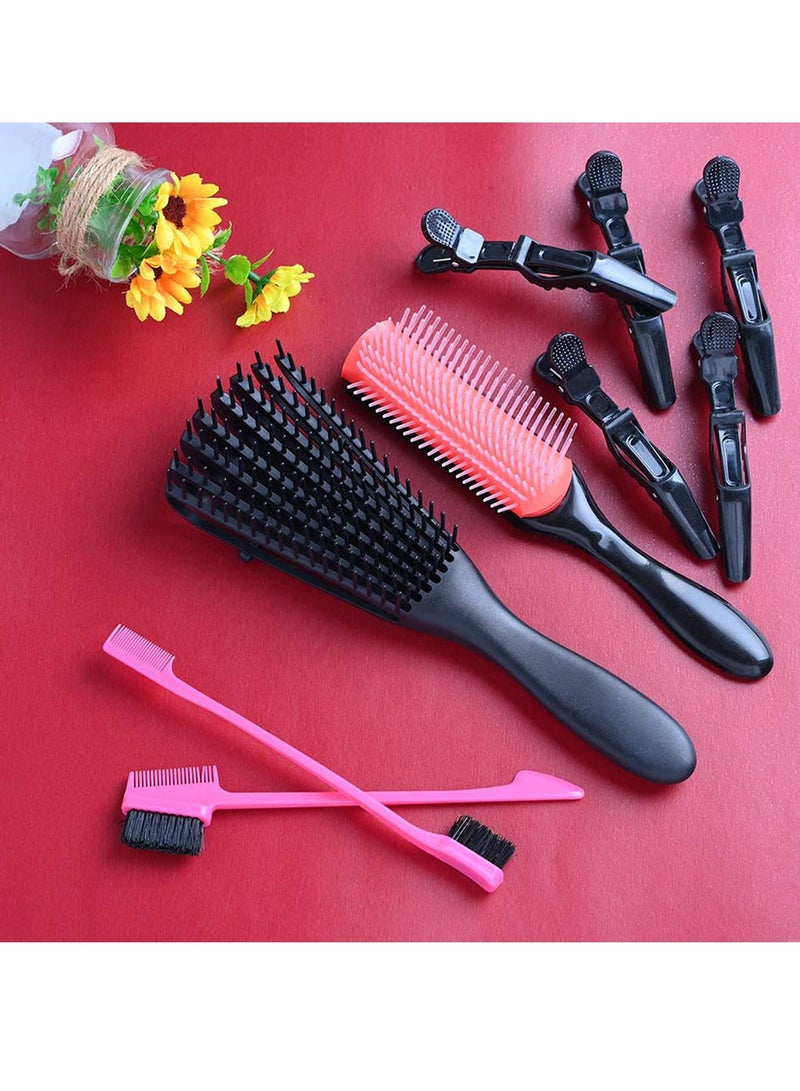 Excefore Detangling Brush Set, 9-Row Cushion Nylon Styling Brushes+Detangler Brush with 2 different Edge Brush Double Sided + 5 Hair Clips for Shaping and Defining Curls-Blow-Drying - Image 2