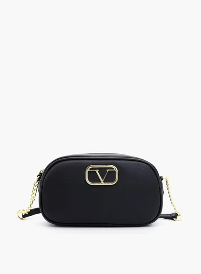 V Italia Solid Crossbody Bag with Adjustable Strap and Zip Closure
