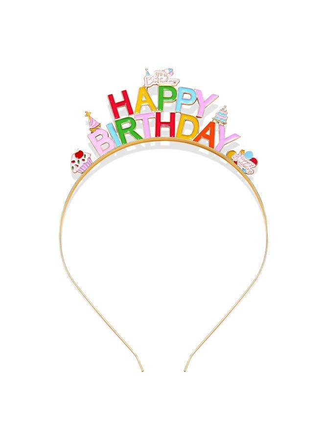 NVENF Birthday Headband Birthday Girl Headbands Happy Birthday Crown Cake Candy Birthday Tiara for Girls, Birthday Accessory (Pattern C) - Image 1