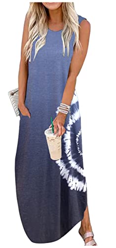 CHUNTIANRAN Women's Maxi Dress Summer Casual Sundress Sleeveless Long Dresses Hawaiian Beach Maxi Dresses with Pockets(Light Blue Dye,Large) - Image 1