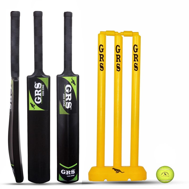 Grès مضرب كريكيت بلاستيك قوي من كيدز زون مع مجموعة ويكت و 1 كرة تنس للأطفال (الحجم 3، العمر 6-10 سنوات) - Image 1