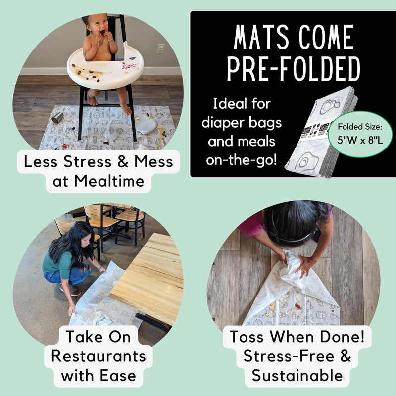 THEO'S 30 Pack | Disposable Splat Mats | Biodegradable + Compostable | THEO'S MATS | Under Highchair Splat Mat for Floor | Baby Led Weaning Supplies | (THEO001) - Image 2