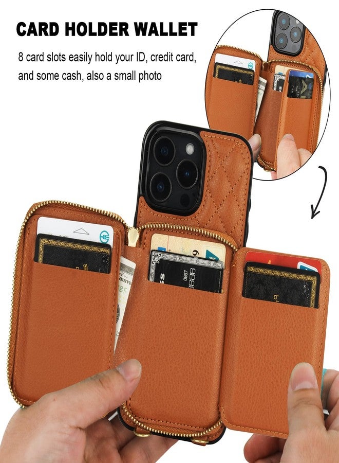 Bocasal Crossbody Wallet Case for iPhone 16 Pro Max, RFID Blocking PU Leather Zipper Handbag Purse Flip Cover, Kickstand Folio Case with Card Slots Holder Wrist Strap Lanyard 5G 6.9 Inch (Brown) - Image 4