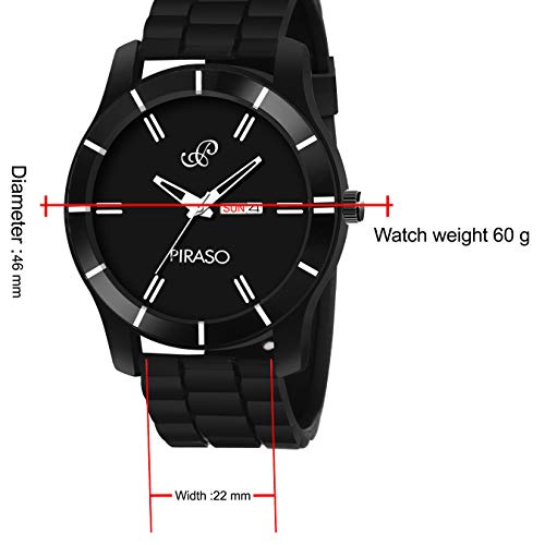 PIRASO Classy Analog Black Dial and Black Mesh Band with Day and Date Functioning Men's and Boy's Watch - Image 4