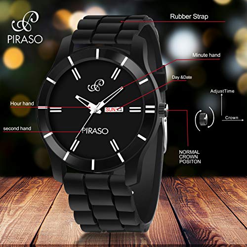 PIRASO Classy Analog Black Dial and Black Mesh Band with Day and Date Functioning Men's and Boy's Watch - Image 3