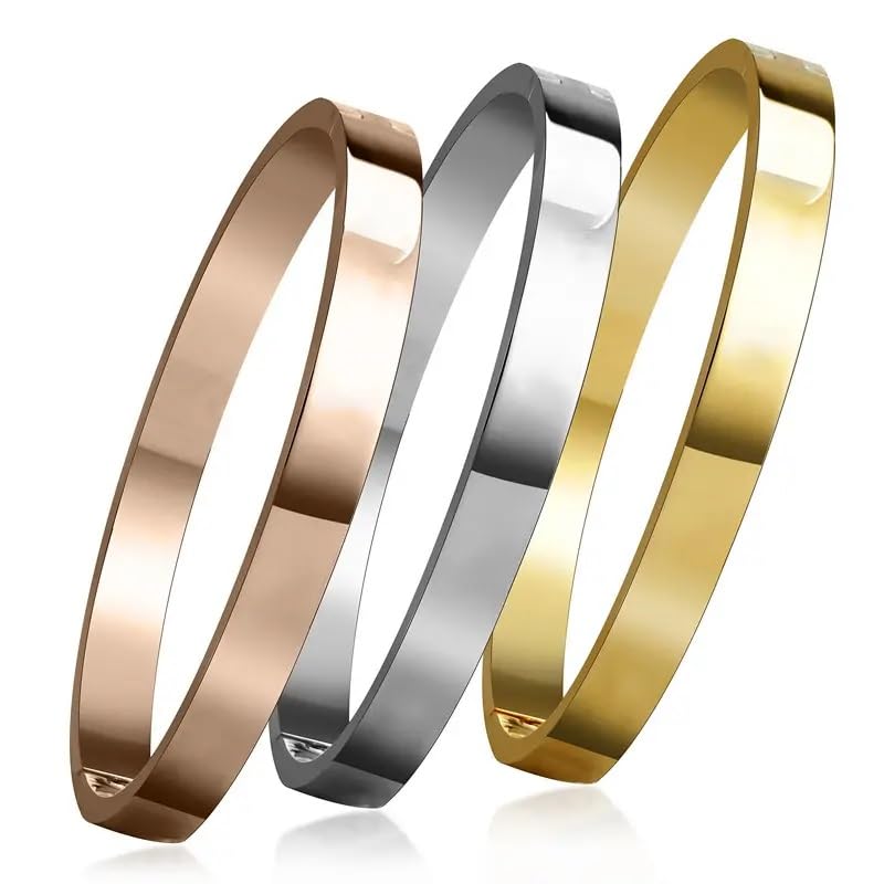 MEENAZ Kada Bracelets for Men combo Boys brother boyfriend gents/Fashion Silver Rose Gold Kada for men/Gold Bracelet for Men/Stainless Steel Kada for boys 3 Kadas open Bracelet valentine 357 - Image 1