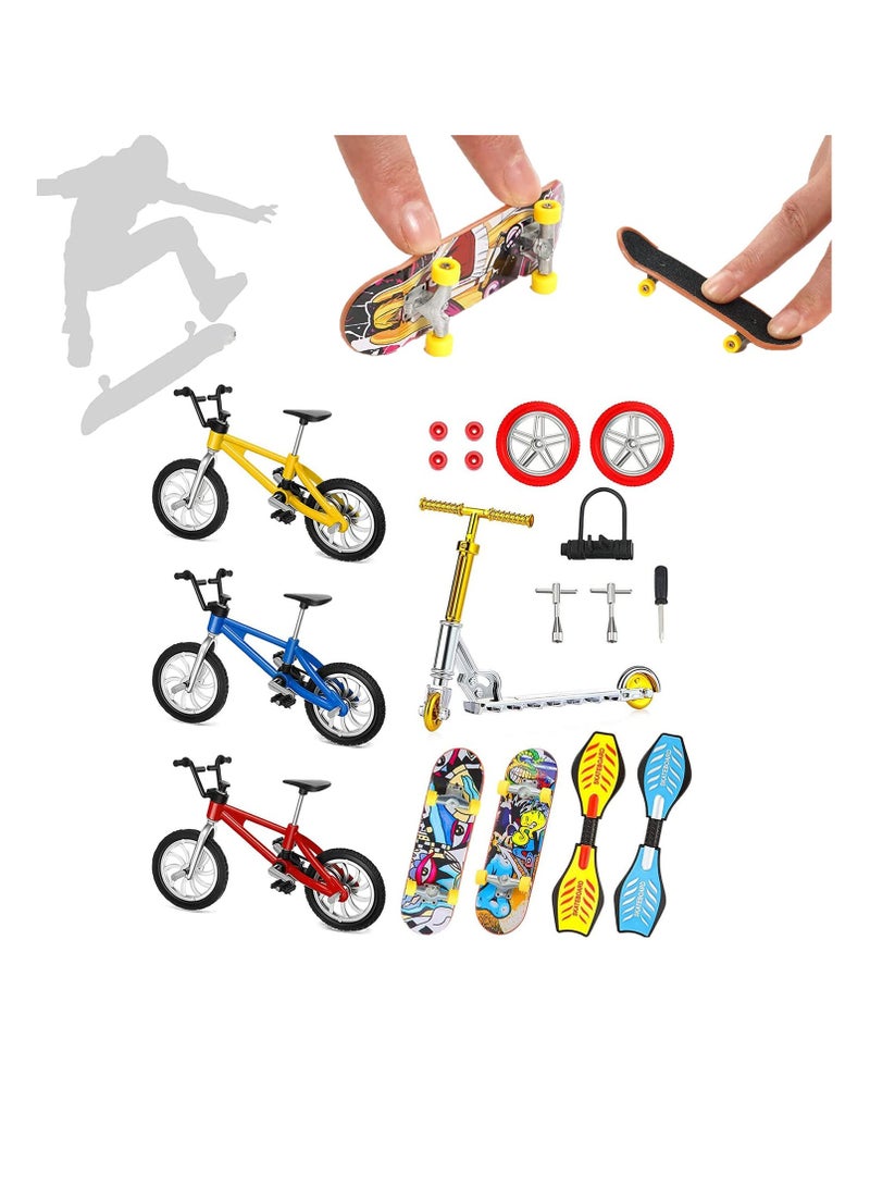 Excefore Fingerboards Mini Finger Toys Set 18Pcs Finger Skateboard Finger Bikes Scooter Tiny Swing Board with Replacement Wheels and Tools for Fingertips Movement Party Novelty Toys Party Favors for Kids - Image 1