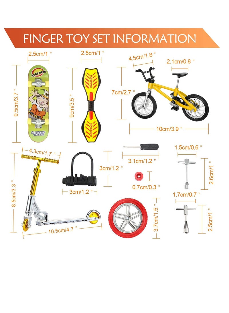 Excefore Fingerboards Mini Finger Toys Set 18Pcs Finger Skateboard Finger Bikes Scooter Tiny Swing Board with Replacement Wheels and Tools for Fingertips Movement Party Novelty Toys Party Favors for Kids - Image 3