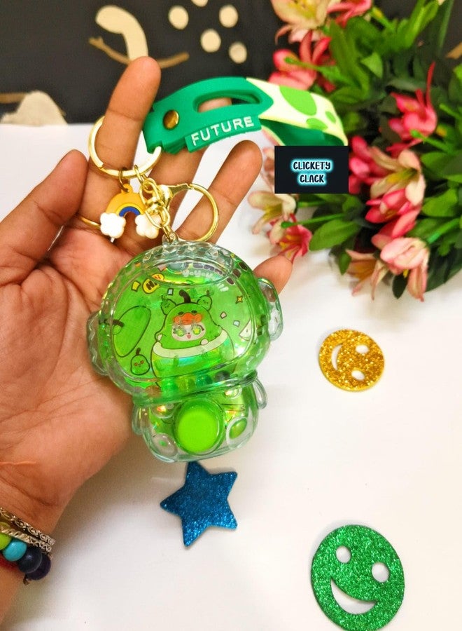 CLICKETY CLACK™ Cute Cartoon Character Water Game with Keyring/Colourful Transparent Holographic Bubble Design keyrign with double loop and charm/Gifting supply for kids & Adults (Green) - Image 4