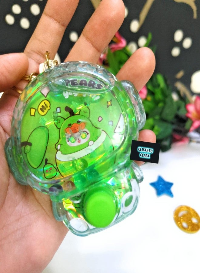 CLICKETY CLACK™ Cute Cartoon Character Water Game with Keyring/Colourful Transparent Holographic Bubble Design keyrign with double loop and charm/Gifting supply for kids & Adults (Green) - Image 3