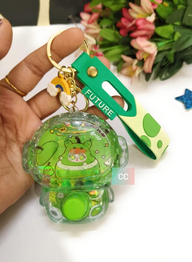 CLICKETY CLACK™ Cute Cartoon Character Water Game with Keyring/Colourful Transparent Holographic Bubble Design keyrign with double loop and charm/Gifting supply for kids & Adults (Green) - Image 1