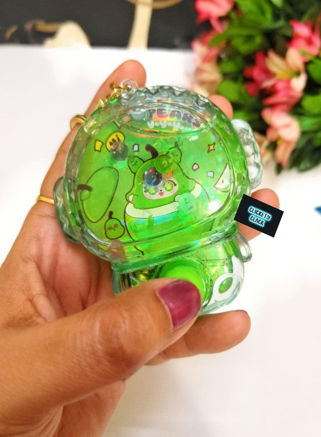 CLICKETY CLACK™ Cute Cartoon Character Water Game with Keyring/Colourful Transparent Holographic Bubble Design keyrign with double loop and charm/Gifting supply for kids & Adults (Green) - Image 2